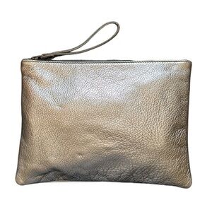 Leah Lerner AM PM Oversized Metallic Gunmetal Clutch with Wrist Strap